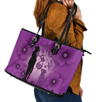 Australia Animals ANZAC Day Leather Tote Bag Lest We Forget The Animals Too Purple Poppy
