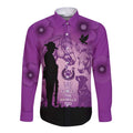 Australia Animals ANZAC Day Long Sleeve Button Shirt Lest We Forget The Animals Too Purple Poppy