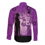 Australia Animals ANZAC Day Long Sleeve Button Shirt Lest We Forget The Animals Too Purple Poppy