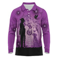 Australia Animals ANZAC Day Long Sleeve Polo Shirt Lest We Forget The Animals Too Purple Poppy