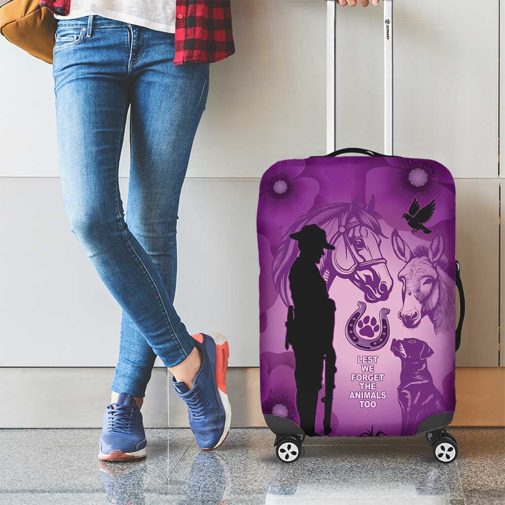 Australia Animals ANZAC Day Luggage Cover Lest We Forget The Animals Too Purple Poppy