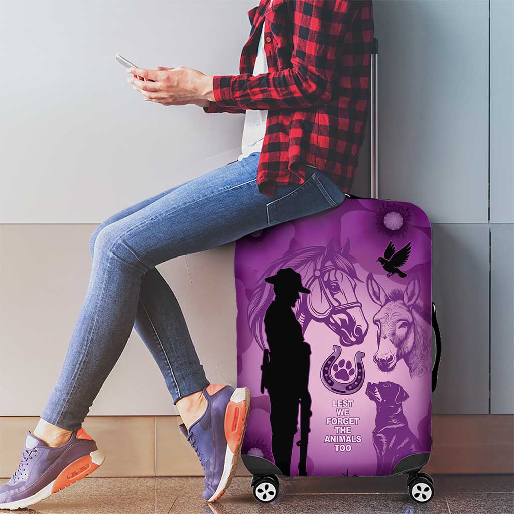 Australia Animals ANZAC Day Luggage Cover Lest We Forget The Animals Too Purple Poppy