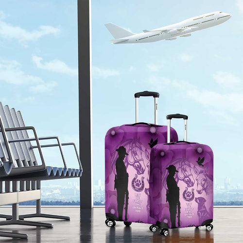 Australia Animals ANZAC Day Luggage Cover Lest We Forget The Animals Too Purple Poppy