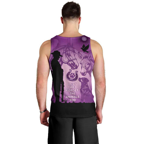 Australia Animals ANZAC Day Men Tank Top Lest We Forget The Animals Too Purple Poppy