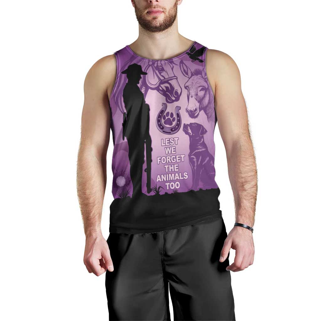 Australia Animals ANZAC Day Men Tank Top Lest We Forget The Animals Too Purple Poppy