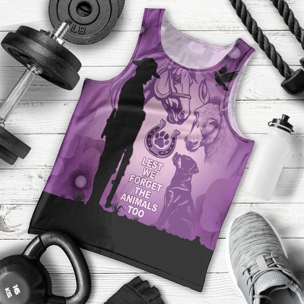 Australia Animals ANZAC Day Men Tank Top Lest We Forget The Animals Too Purple Poppy