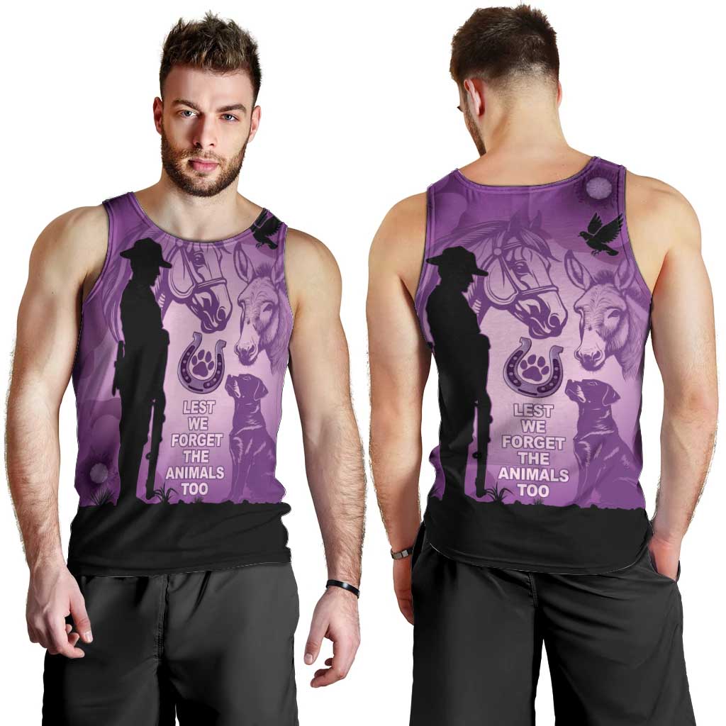 Australia Animals ANZAC Day Men Tank Top Lest We Forget The Animals Too Purple Poppy