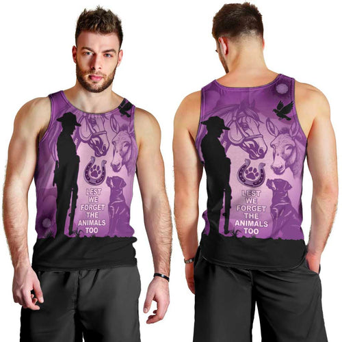 Australia Animals ANZAC Day Men Tank Top Lest We Forget The Animals Too Purple Poppy