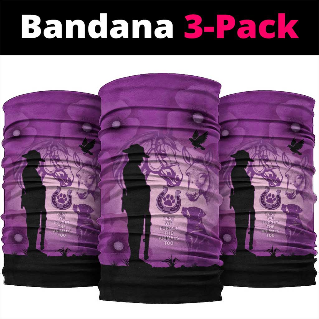 Australia Animals ANZAC Day Neck Gaiter Lest We Forget The Animals Too Purple Poppy