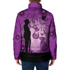 Australia Animals ANZAC Day Padded Jacket Lest We Forget The Animals Too Purple Poppy