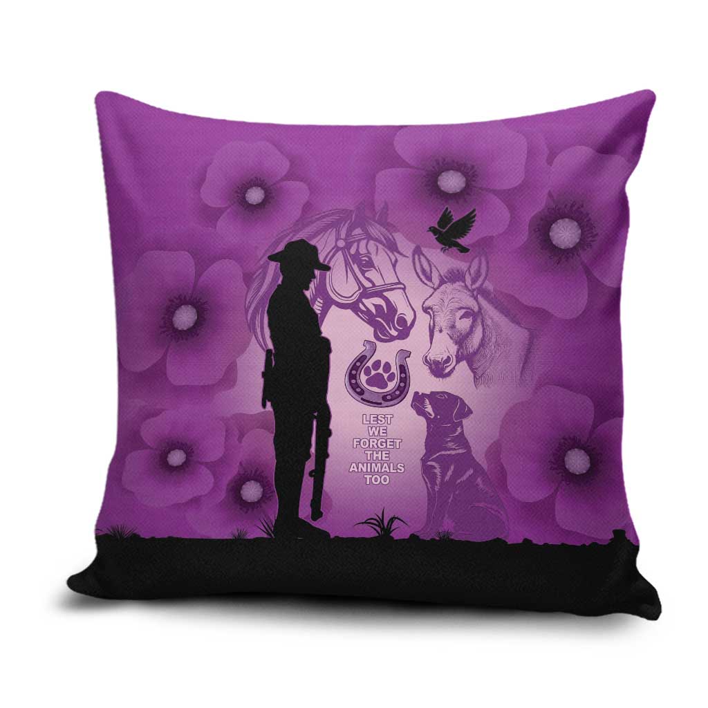 Australia Animals ANZAC Day Pillow Cover Lest We Forget The Animals Too Purple Poppy