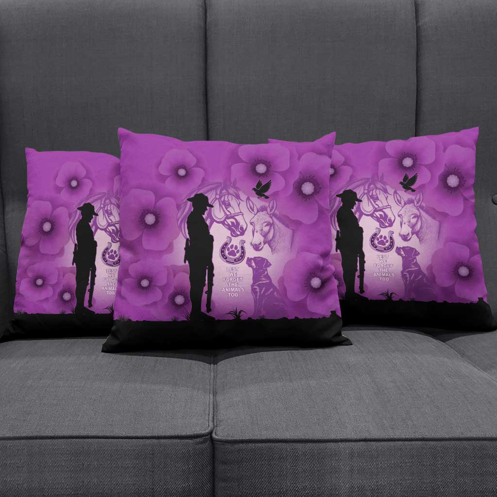 Australia Animals ANZAC Day Pillow Cover Lest We Forget The Animals Too Purple Poppy