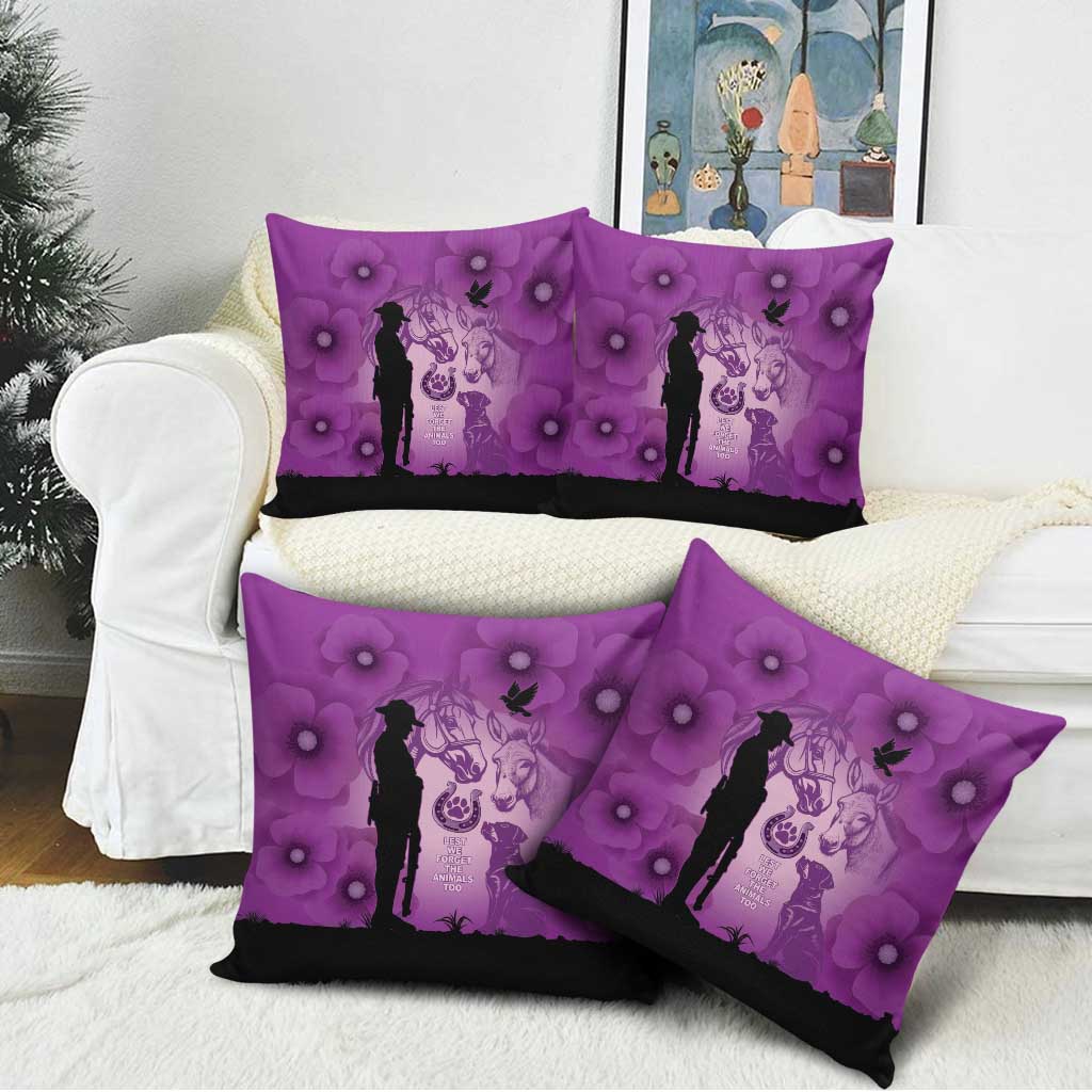 Australia Animals ANZAC Day Pillow Cover Lest We Forget The Animals Too Purple Poppy