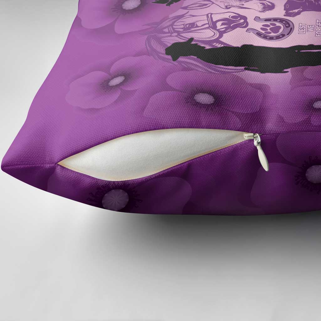 Australia Animals ANZAC Day Pillow Cover Lest We Forget The Animals Too Purple Poppy
