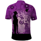 Australia Animals ANZAC Day Polo Shirt Lest We Forget The Animals Too Purple Poppy