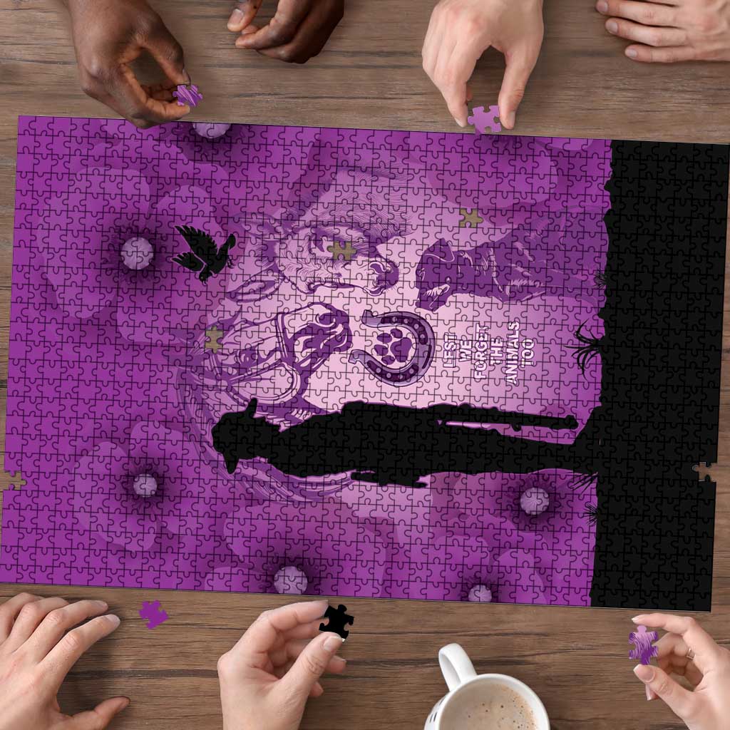 Australia Animals ANZAC Day Puzzle Lest We Forget The Animals Too Purple Poppy