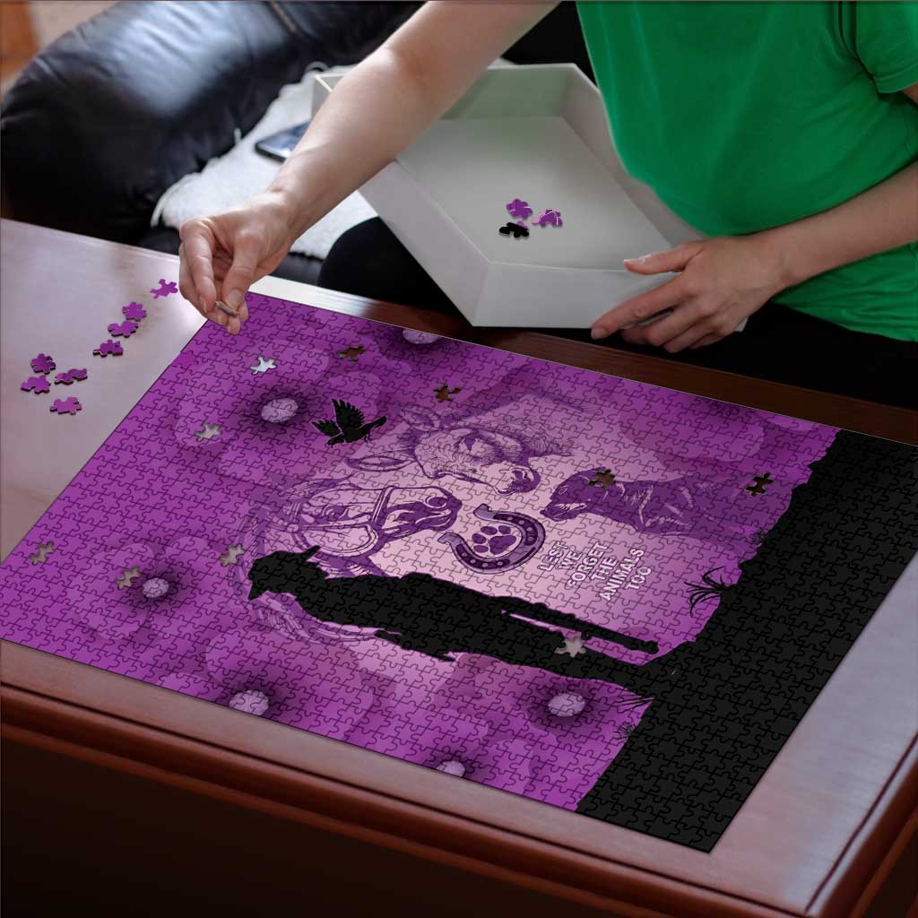 Australia Animals ANZAC Day Puzzle Lest We Forget The Animals Too Purple Poppy