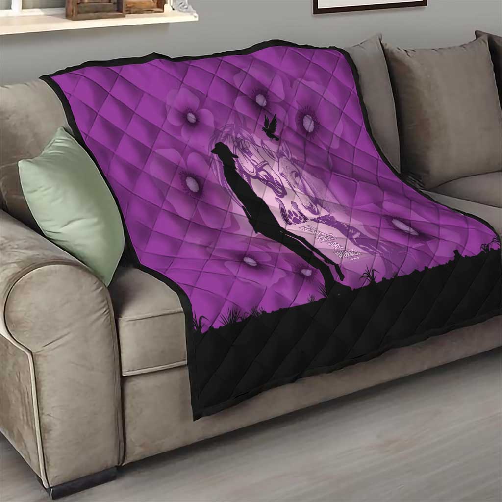 Australia Animals ANZAC Day Quilt Lest We Forget The Animals Too Purple Poppy