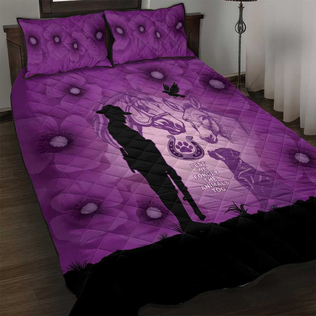 Australia Animals ANZAC Day Quilt Bed Set Lest We Forget The Animals Too Purple Poppy