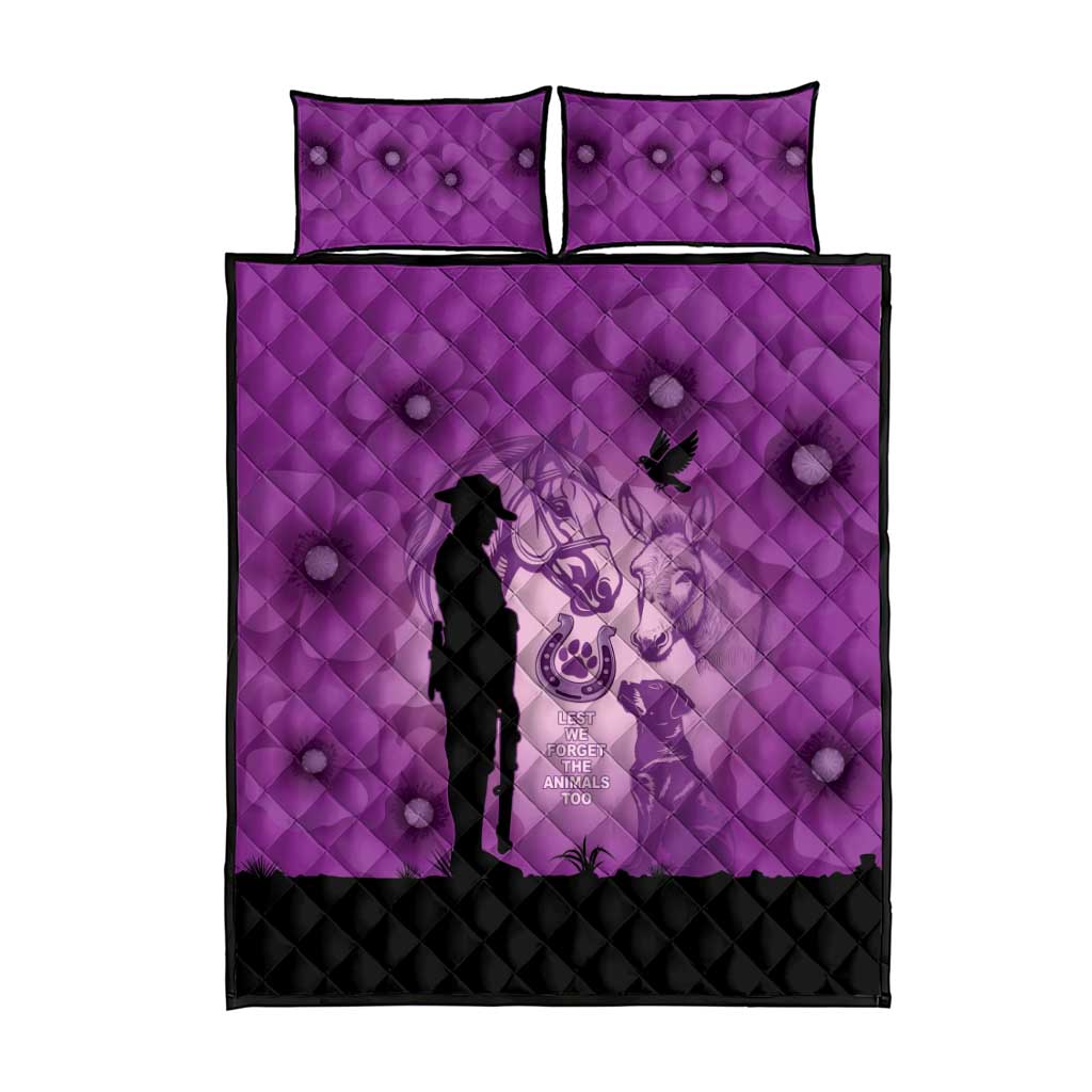 Australia Animals ANZAC Day Quilt Bed Set Lest We Forget The Animals Too Purple Poppy