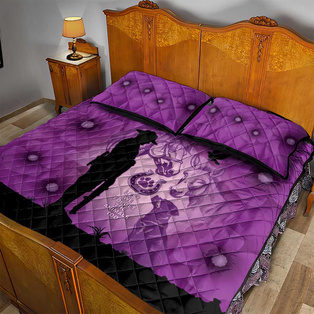 Australia Animals ANZAC Day Quilt Bed Set Lest We Forget The Animals Too Purple Poppy