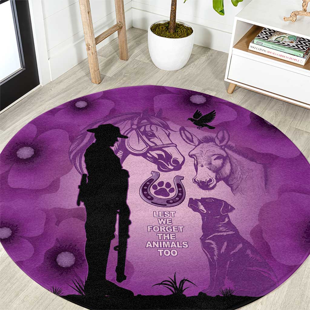 Australia Animals ANZAC Day Round Carpet Lest We Forget The Animals Too Purple Poppy