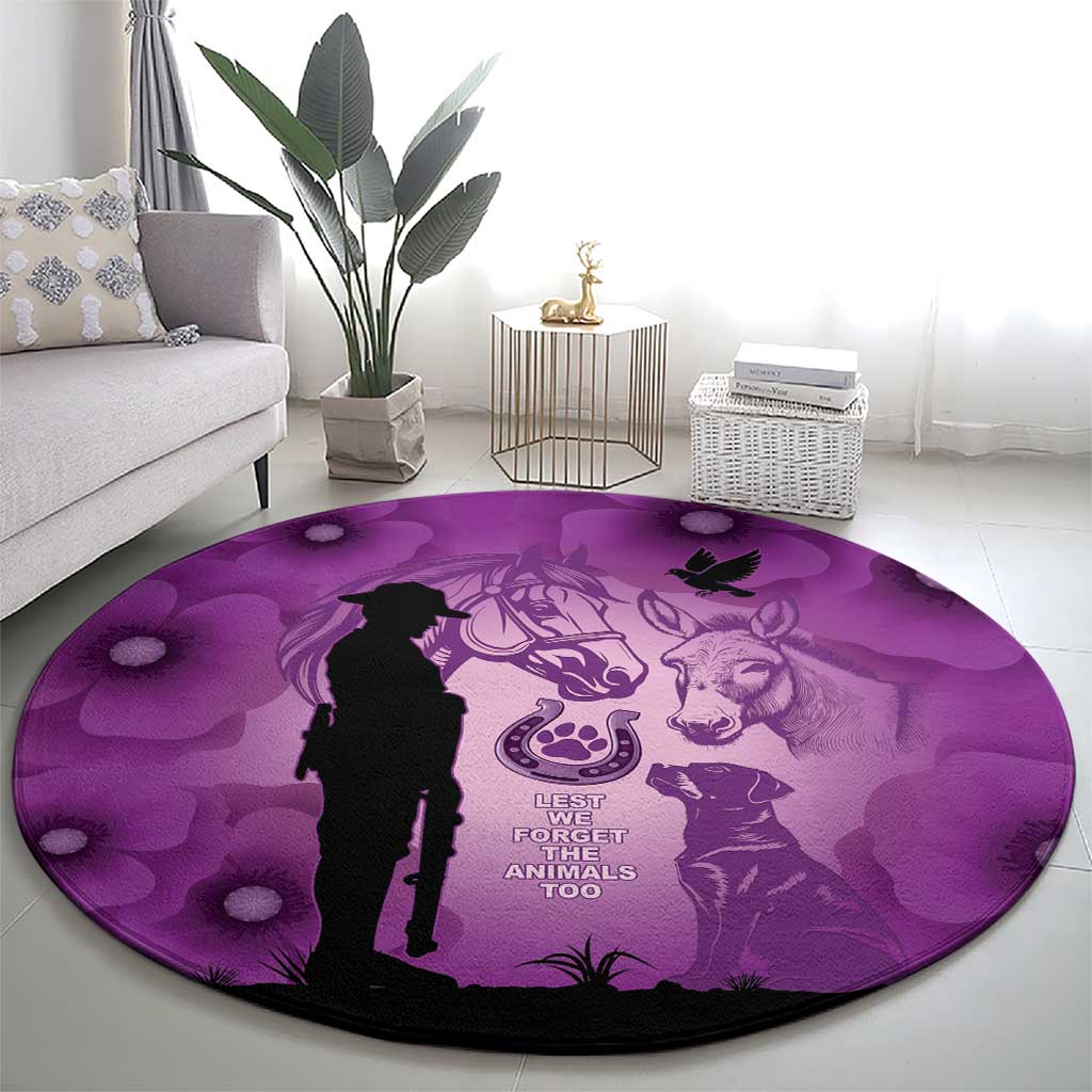 Australia Animals ANZAC Day Round Carpet Lest We Forget The Animals Too Purple Poppy