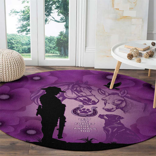 Australia Animals ANZAC Day Round Carpet Lest We Forget The Animals Too Purple Poppy
