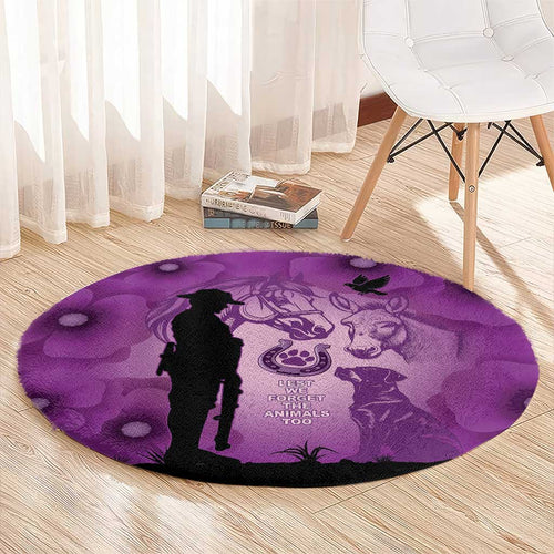 Australia Animals ANZAC Day Round Carpet Lest We Forget The Animals Too Purple Poppy