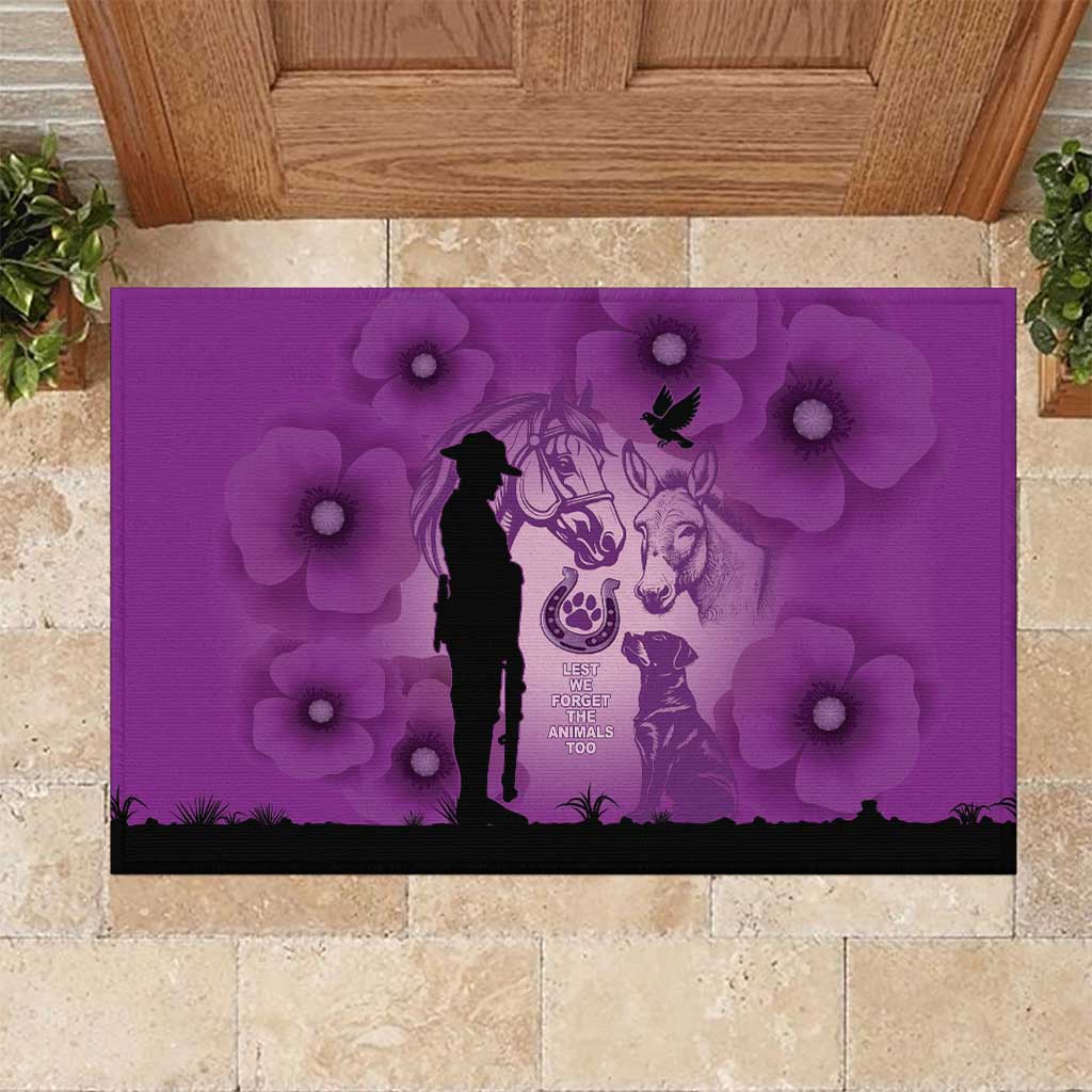 Australia Animals ANZAC Day Rubber Doormat Lest We Forget The Animals Too Purple Poppy