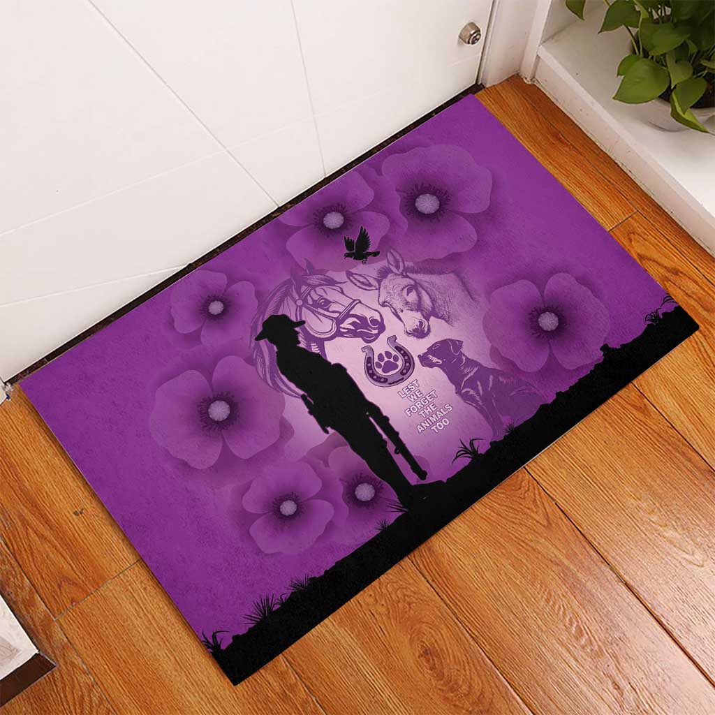 Australia Animals ANZAC Day Rubber Doormat Lest We Forget The Animals Too Purple Poppy