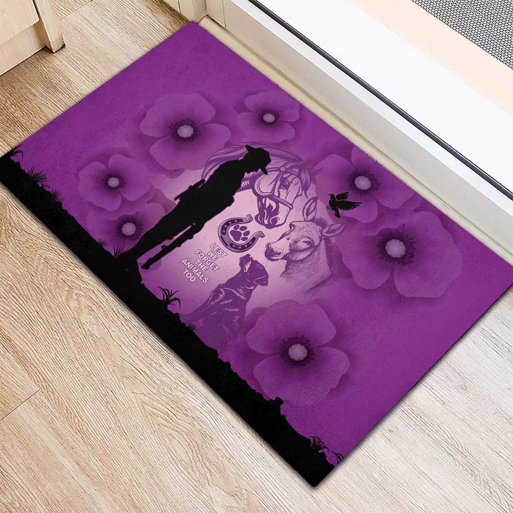 Australia Animals ANZAC Day Rubber Doormat Lest We Forget The Animals Too Purple Poppy