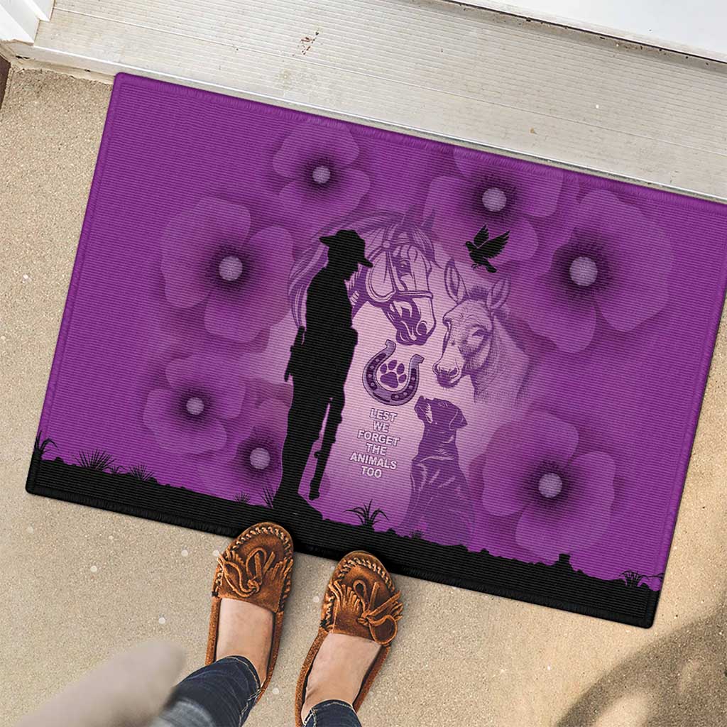 Australia Animals ANZAC Day Rubber Doormat Lest We Forget The Animals Too Purple Poppy