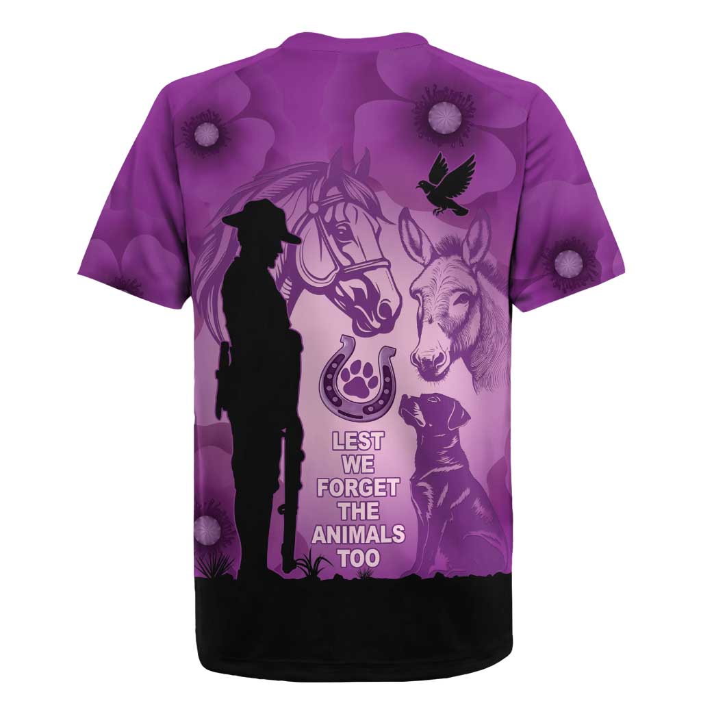 Australia Animals ANZAC Day Rugby Jersey Lest We Forget The Animals Too Purple Poppy