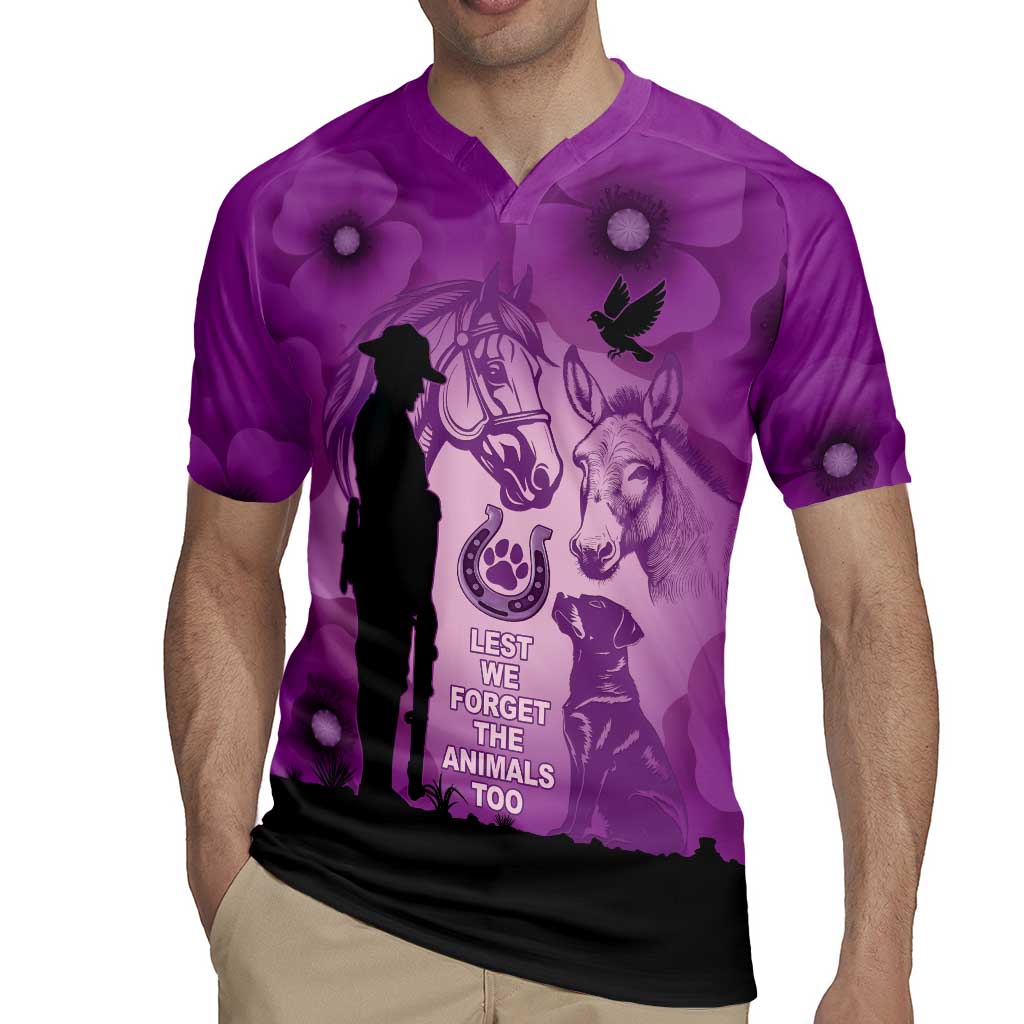 Australia Animals ANZAC Day Rugby Jersey Lest We Forget The Animals Too Purple Poppy