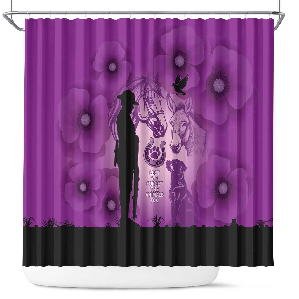 Australia Animals ANZAC Day Shower Curtain Lest We Forget The Animals Too Purple Poppy