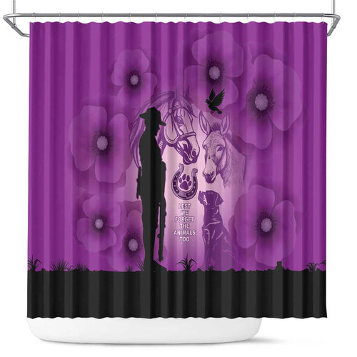 Australia Animals ANZAC Day Shower Curtain Lest We Forget The Animals Too Purple Poppy