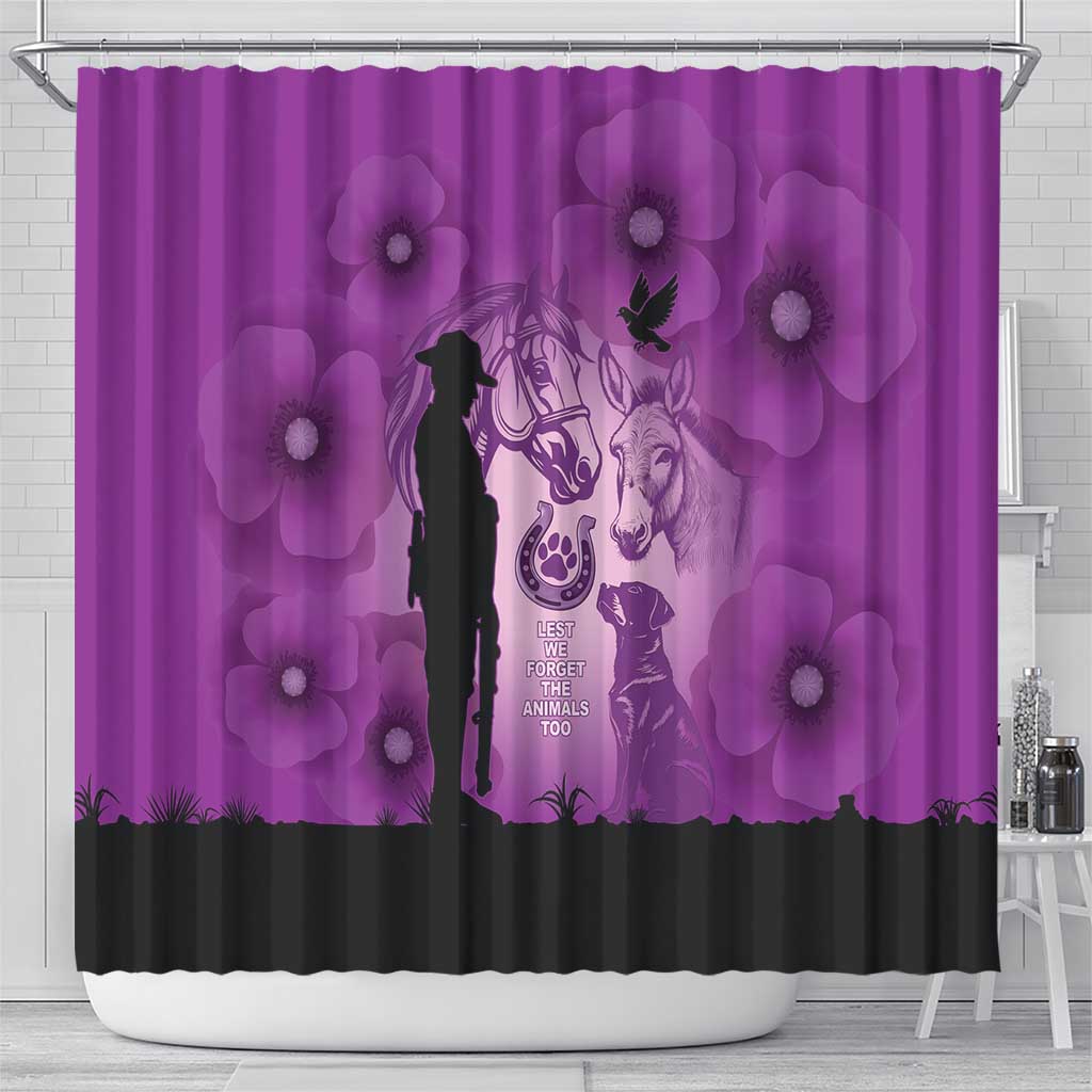 Australia Animals ANZAC Day Shower Curtain Lest We Forget The Animals Too Purple Poppy