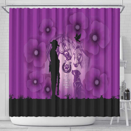 Australia Animals ANZAC Day Shower Curtain Lest We Forget The Animals Too Purple Poppy