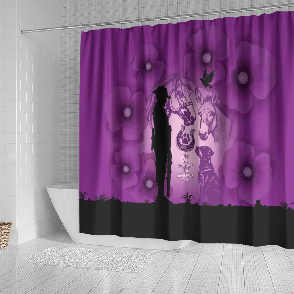 Australia Animals ANZAC Day Shower Curtain Lest We Forget The Animals Too Purple Poppy