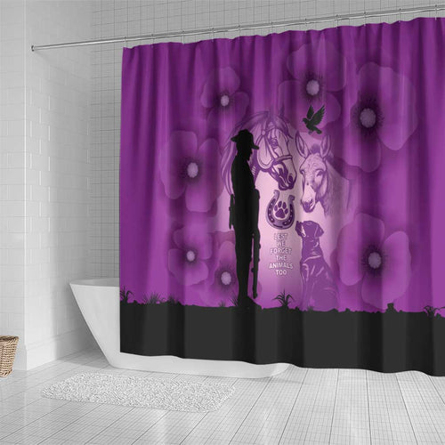 Australia Animals ANZAC Day Shower Curtain Lest We Forget The Animals Too Purple Poppy