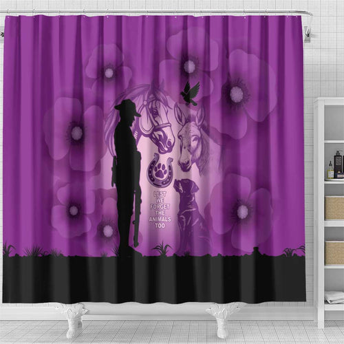 Australia Animals ANZAC Day Shower Curtain Lest We Forget The Animals Too Purple Poppy