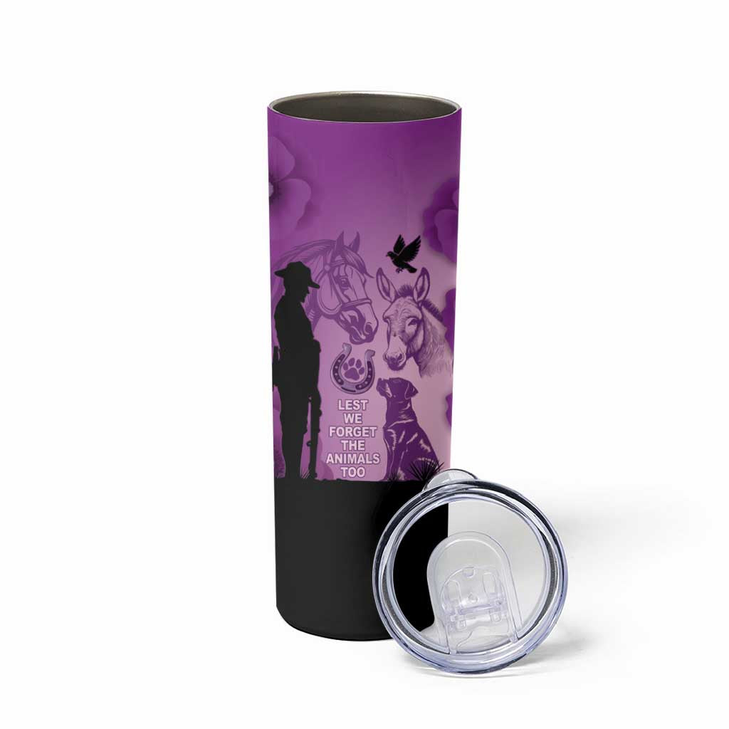 Australia Animals ANZAC Day Skinny Tumbler Lest We Forget The Animals Too Purple Poppy