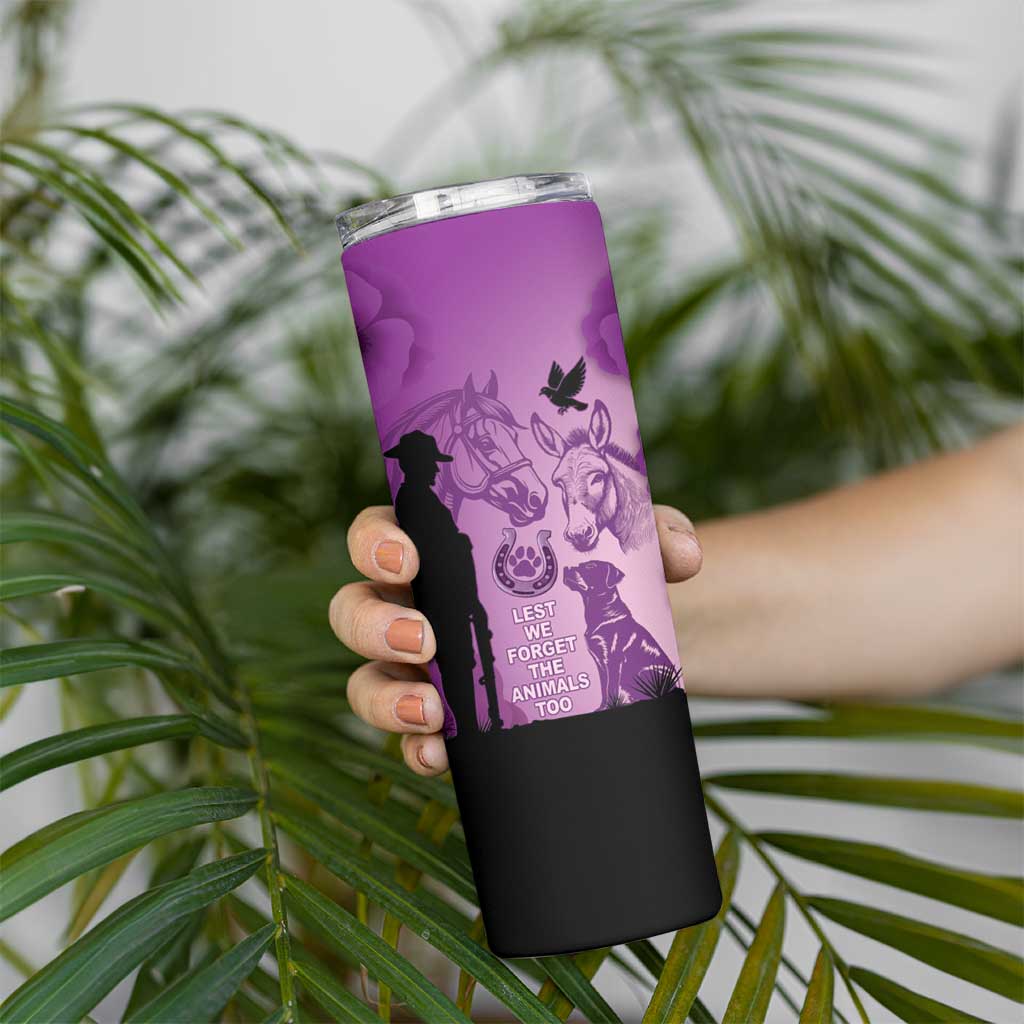 Australia Animals ANZAC Day Skinny Tumbler Lest We Forget The Animals Too Purple Poppy