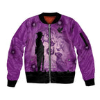 Australia Animals ANZAC Day Sleeve Zip Bomber Jacket Lest We Forget The Animals Too Purple Poppy