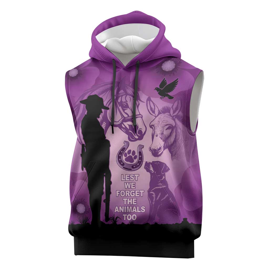 Australia Animals ANZAC Day Sleeveless Hoodie Lest We Forget The Animals Too Purple Poppy