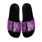 Australia Animals ANZAC Day Slide Sandals Lest We Forget The Animals Too Purple Poppy
