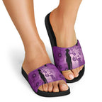 Australia Animals ANZAC Day Slide Sandals Lest We Forget The Animals Too Purple Poppy