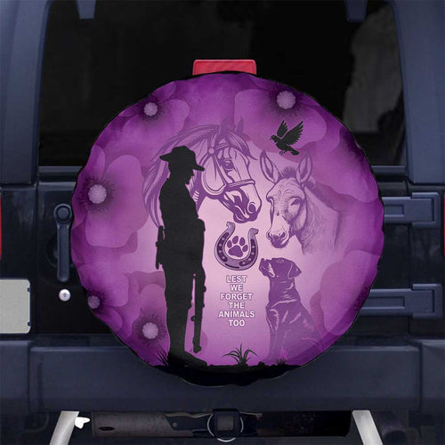 Australia Animals ANZAC Day Spare Tire Cover Lest We Forget The Animals Too Purple Poppy