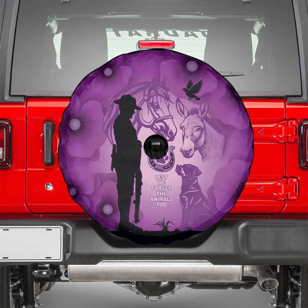 Australia Animals ANZAC Day Spare Tire Cover Lest We Forget The Animals Too Purple Poppy
